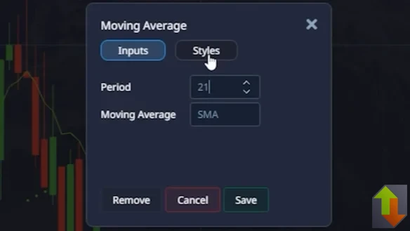 Setting dialog of moving average