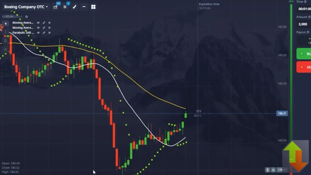 Binary options candlestick chart where parabolic SAR flipped bearish but price bounced from support